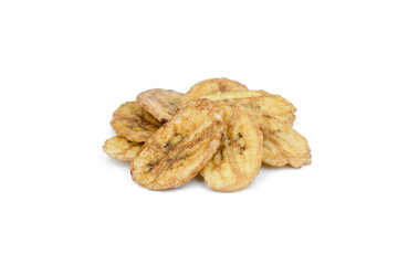 Dried banana slices isolated on white background