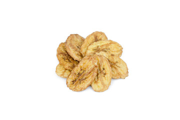 Dried banana slices isolated on white background