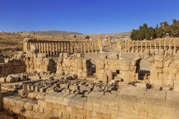 Fototapeta na wymiar Forum in the ancient Roman city of Gerasa, Jerash, Jordan
