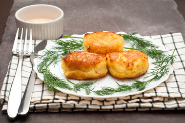 Traditional recipe fish cakes made to a Portuguse recipe with salt cod.