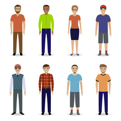 Teamwork concept. Office employee team. Set of eight office characters isolated on a white background.