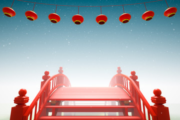 Red Bridge in the fog.