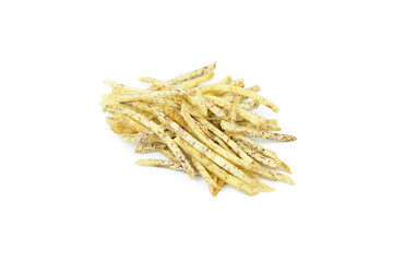 fried taro chips, Taro snacks on white background.