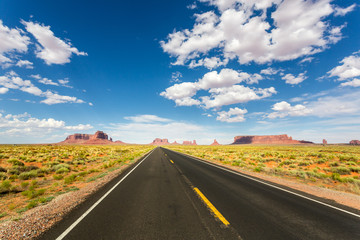 Monument valley road going to the horizon