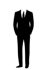 Черный силуэт мужчины бизнесмена в строгом деловом костюме. Векторная иллюстрация.