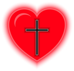 Obraz premium Cross and Red Heart. Symbol of Religion. Vector illustration.