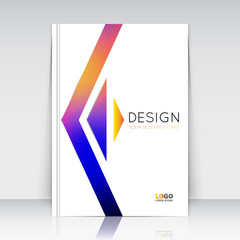 Abstract composition. Rainbow figure texture. Triangle part construction. Arrow trademark section. White brochure title sheet. Creative logo icon surface. Light banner form. Firm identity. Flyer font