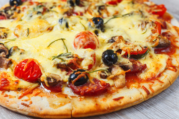 Pizza with Mozzarella Cheese, Fresh Tomato and Mushrooms