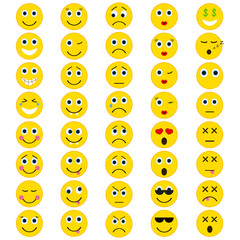 Set of Emoticons. Set of Emoji in trendy flat style. Isolated vector illustration on white background.