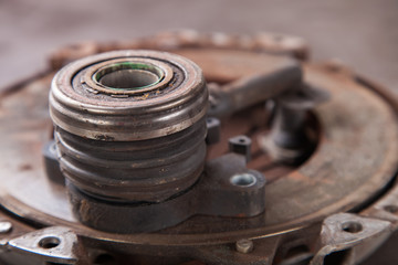 old rusty details of automobile coupling, selective focus