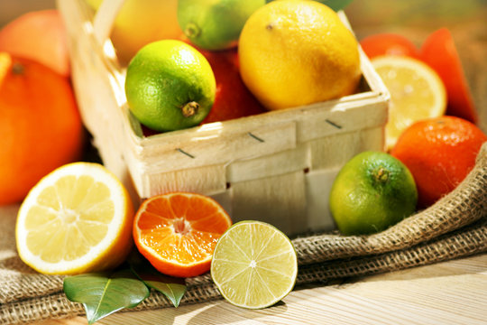 Tropical fruits, S&uuml;dfr&uuml;chte, Zitrusfr&uuml;chte, in Spank&ouml;rbchen, Textraum, Copy space