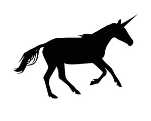 Silhouette of unicorn. Black on white