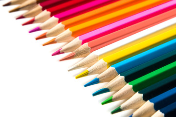 Color pencils isolated on white background close up with Clipping path.Beautiful. For drawing.