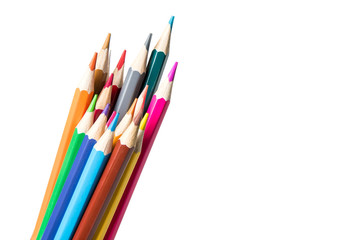 Color pencils isolated on white background close up with Clipping path.Beautiful. For drawing.