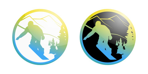 Fototapeta premium icon of the snowboarder who is climbing down a mountain