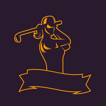 recommend clip art: golf logo template with outline of girl swinging club