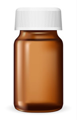 Brown glass medical container on white background