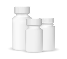 White medical containers on white background
