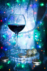 Glass of wine on the background bokeh