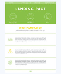 Landing page concept, flat website design template, in green, white and yellow
