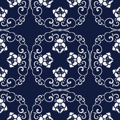 Seamless Blue Japanese Background Spiral Cross Chain Flower