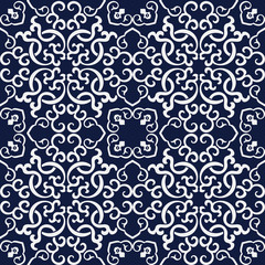 Seamless Blue Japanese Background Spiral Cross Chain Kaleidoscop