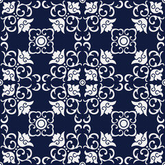 Seamless Blue Japanese Background Spiral Curve Square Cross Flow