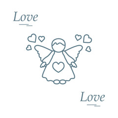 Cute vector illustration: angel and hearts. Love symbol.