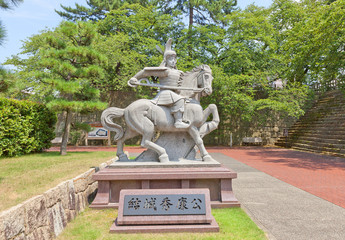 Monument to Yuki Hideyasu in Fukui Castle, Japan