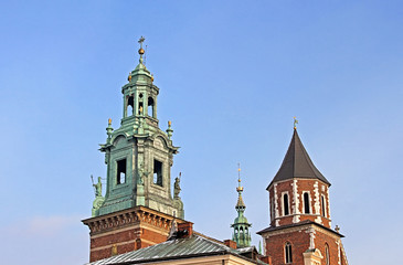 Fototapeta na wymiar Domes of the Royal Archcathedral Basilica of Saints Stanislaus and Wenceslaus on the Wawel Hill, Krakow, Poland