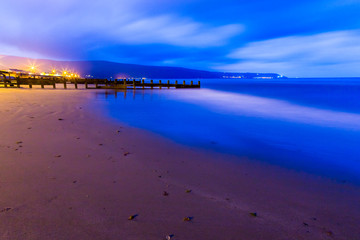 Barmouth, Wales, UK, coast and beach at Night.