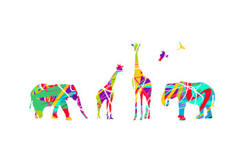 Colorful animals on white background