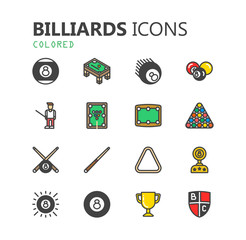 Simple modern set of billiards icons. Premium collection. Vector illustration.
