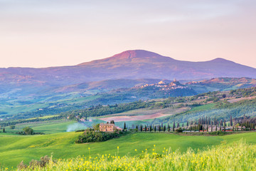 Fototapeta premium Tuscany landscape view at sunrise
