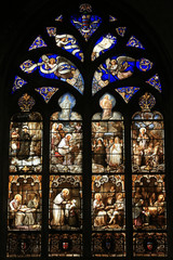 Saint-François de Sales. Vitrail. Eglise Saint-Nizier de Lyon. / Francis de Sales. Stained glass windows. Saint-Nizier Church. Lyon.