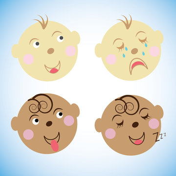 vector illustration Kids faces. childrens emotions. set icons, symbols.