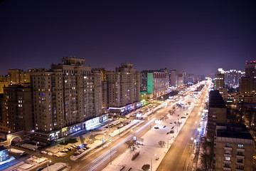 Fototapeta na wymiar Night cityscape of one of the sleeping area of Moscow