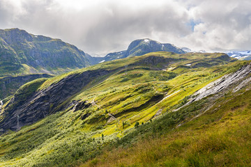 Fototapeta premium Landscape at The Vikafjellsvegen National Tourist Route to Vik,