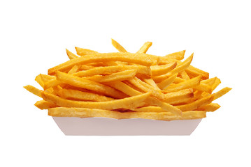 French fries in white box isolated on white