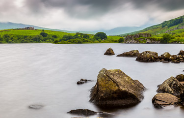 Llynnau Mymbyr lakes located in Dyffryn Mymbyr, valley running from the village of Capel Curig to the Pen-y-Gwryd Snowdonia, north-west Wales