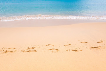 Footmark in the Sand   on Beach at Thailand