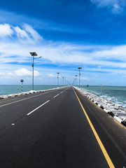 Infinity Causeway Empty Road with Solar Street Lamps