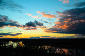 Beautiful bright sunset on river Dnieper