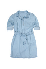 Blue women's  denim dress shirt on white