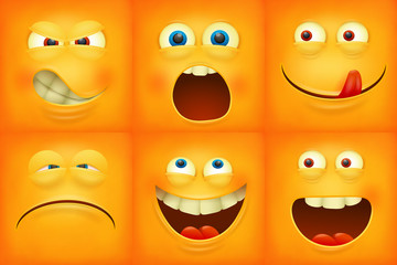 Set of emoticons yellow faces emoji characters icons