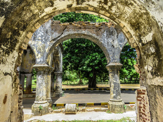 Old Mansion Building with Pillars and Arches with Trees