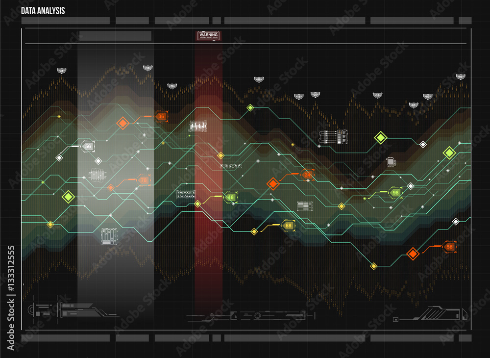 Poster Data analysis visualization. Futuristic infographic. Information aesthetic design. Visual data complexity. Social network representation. Abstract data graph.