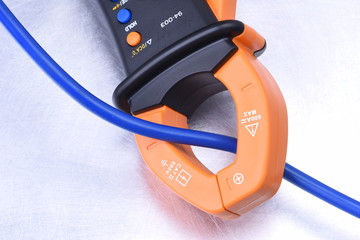 Clamp meter tool with cable, measuring electrical installations