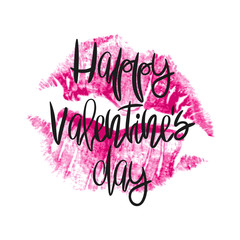 Romantic print with lettering and lipstick imprint