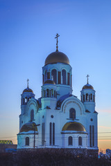 Temple in Yekaterinburg in the winter night